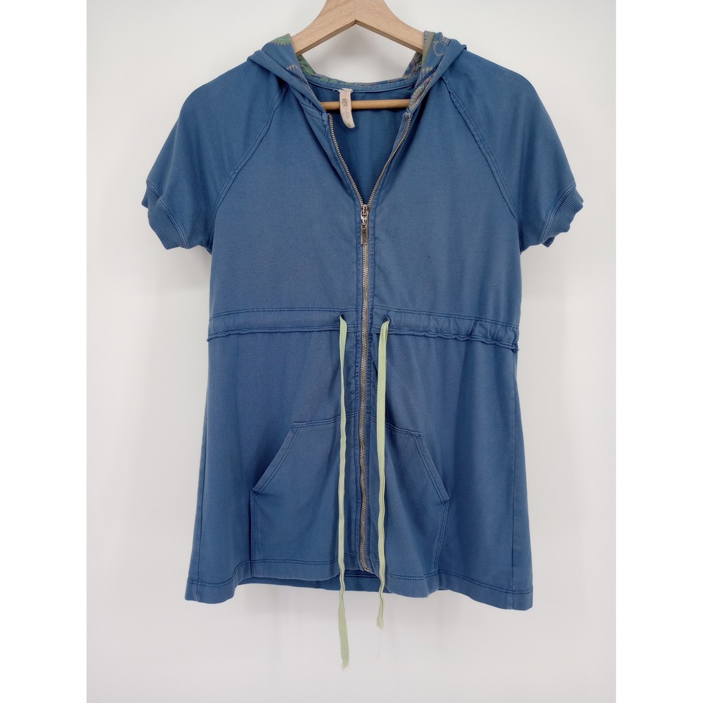 Pink Lotus‎ Short Sleeve Zip Hoodie Womens Small Blue Drawstring Activewear